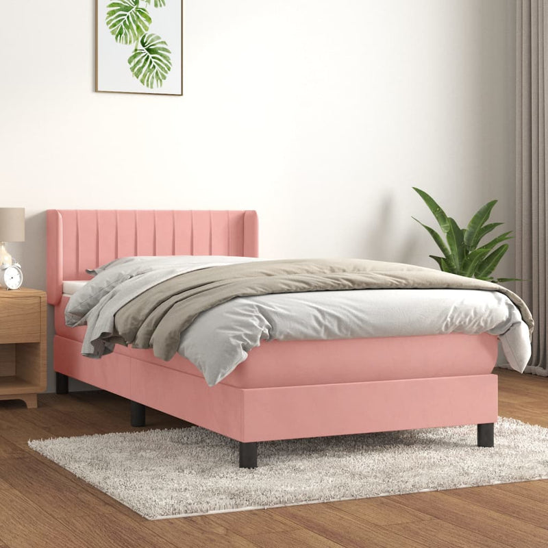 vidaXL rózsaszín bársony rugós ágy matraccal 100 x 200 cm
