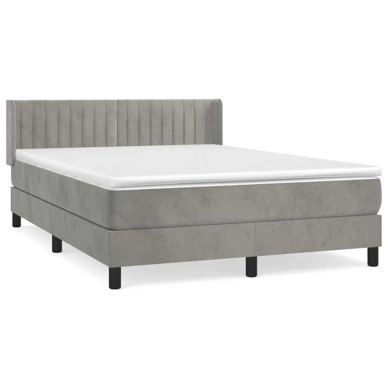 vidaXL világosszürke bársony rugós ágy matraccal 140x190 cm