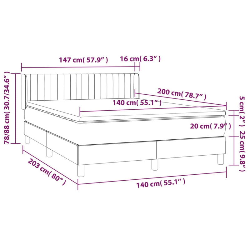 vidaXL sötétkék bársony rugós ágy matraccal 140x200 cm