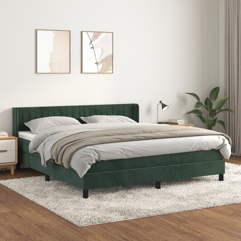 vidaXL sötétzöld bársony rugós ágy matraccal 180x200 cm