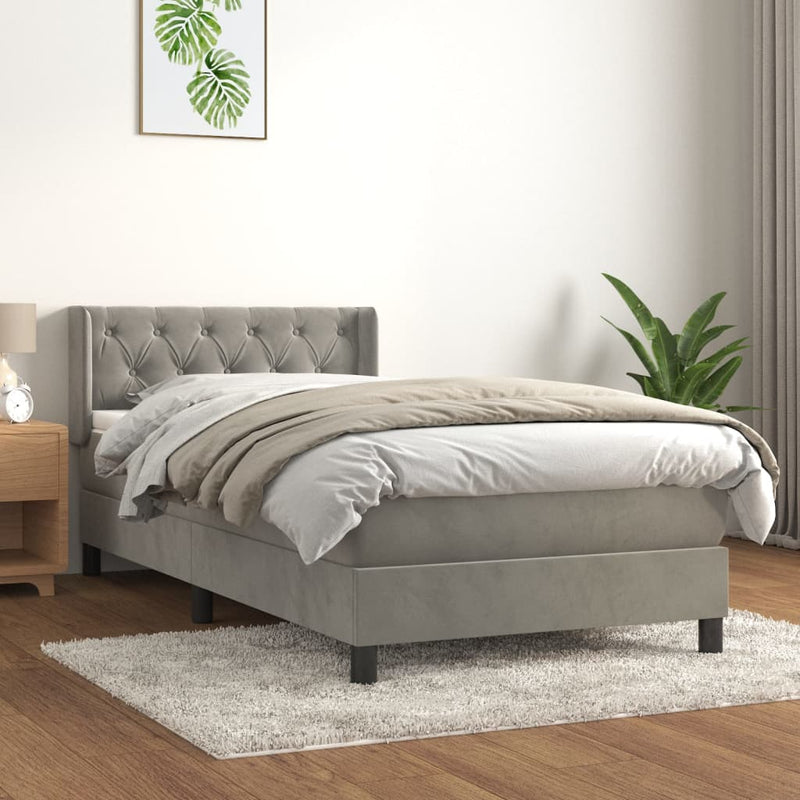 vidaXL világosszürke bársony rugós ágy matraccal 80 x 200 cm