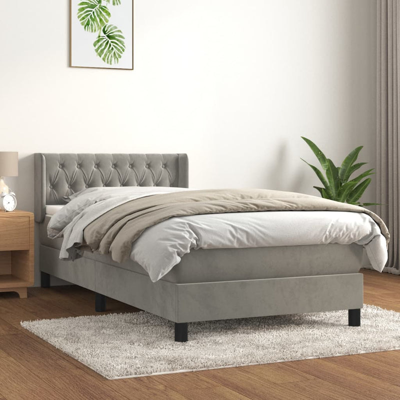 vidaXL világosszürke bársony rugós ágy matraccal 90x190 cm