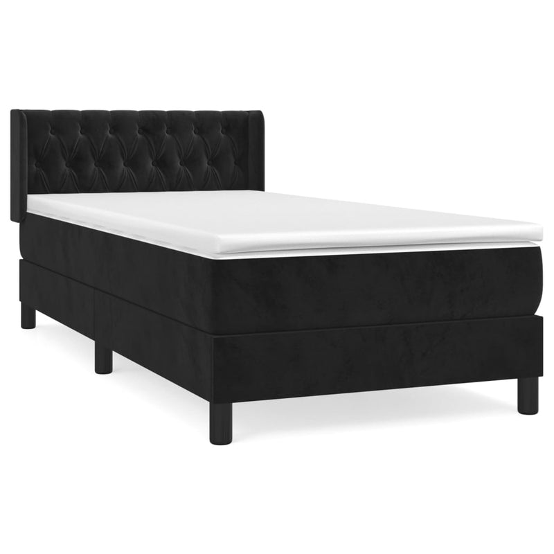 vidaXL fekete bársony rugós ágy matraccal 90x190 cm
