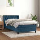 vidaXL sötétkék bársony rugós ágy matraccal 90 x 200 cm