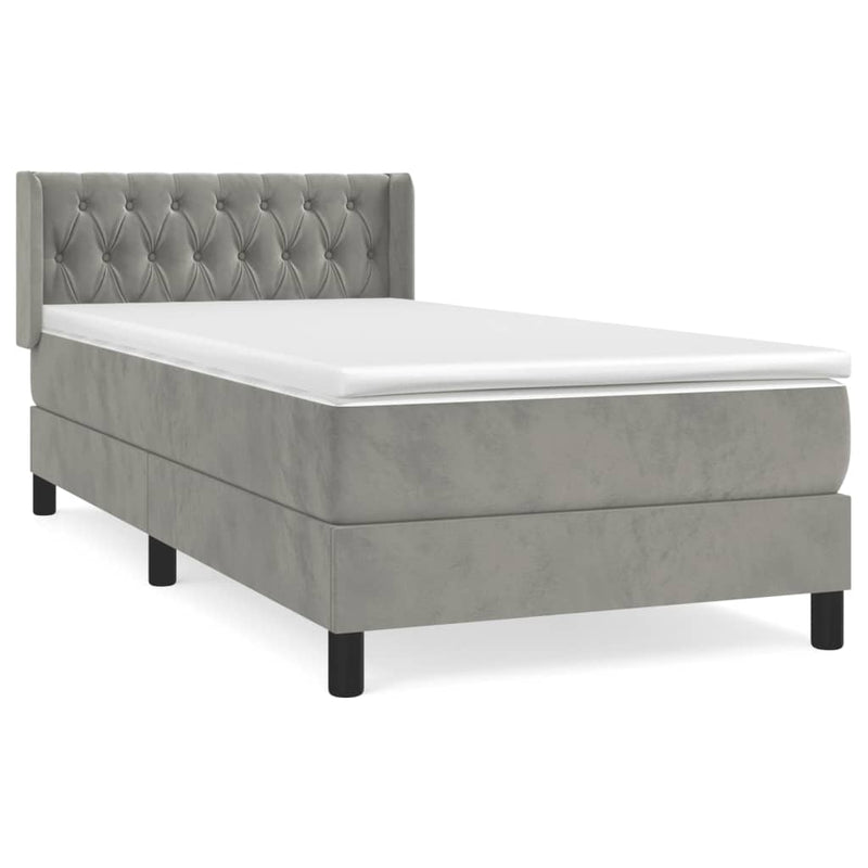 vidaXL világosszürke bársony rugós ágy matraccal 100 x 200 cm