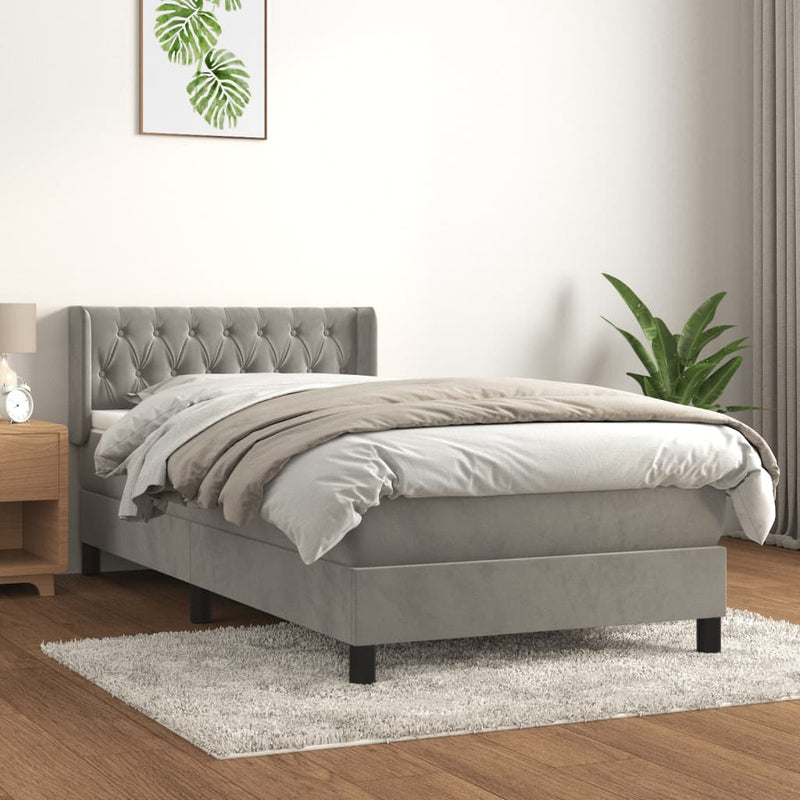 vidaXL világosszürke bársony rugós ágy matraccal 100 x 200 cm