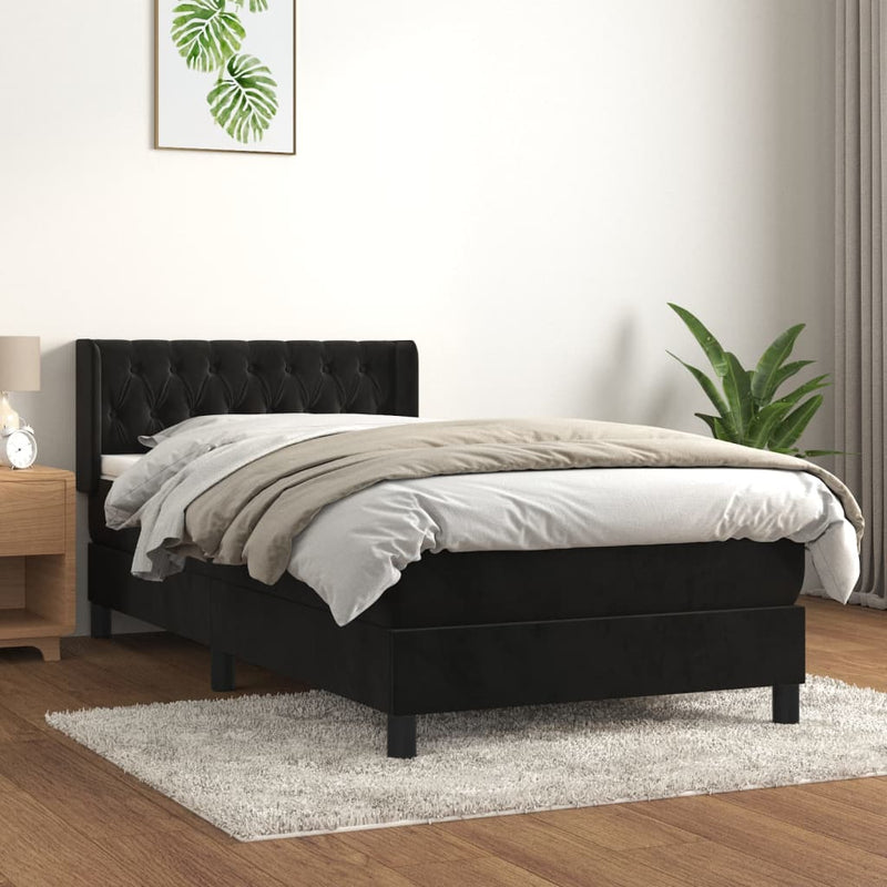 vidaXL fekete bársony rugós ágy matraccal 100 x 200 cm
