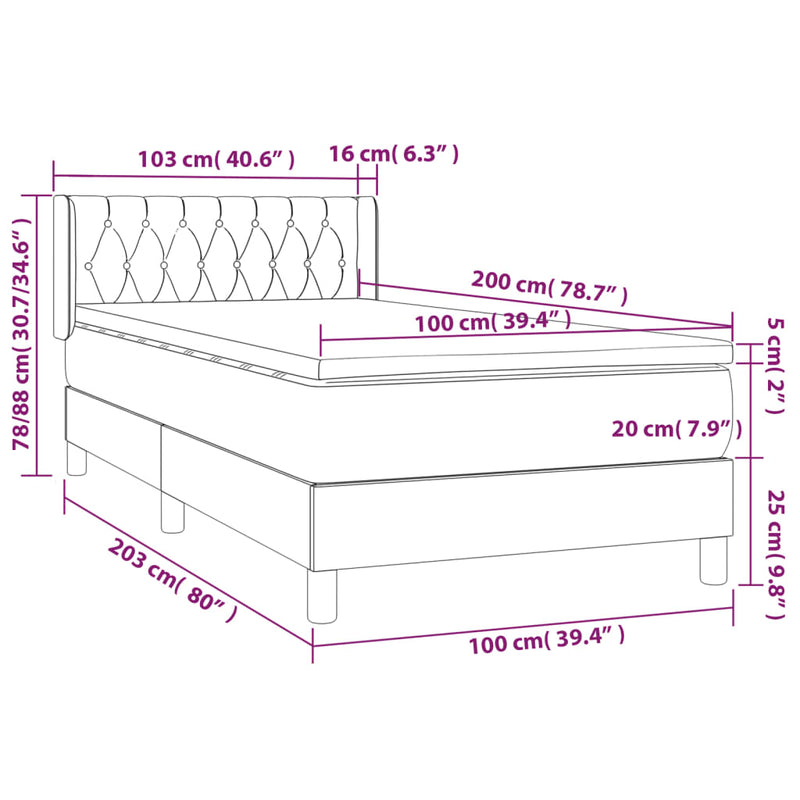 vidaXL sötétzöld bársony rugós ágy matraccal 100 x 200 cm