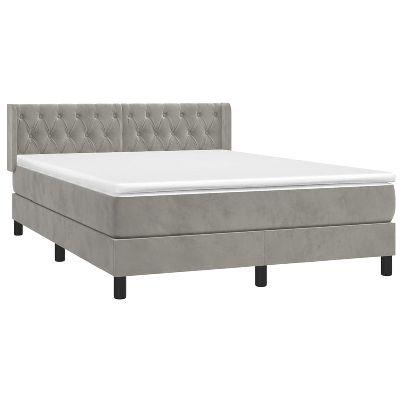 vidaXL világosszürke bársony rugós ágy matraccal 140x190 cm