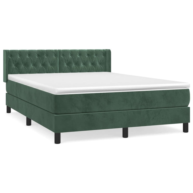 vidaXL sötétzöld bársony rugós ágy matraccal 140x190 cm
