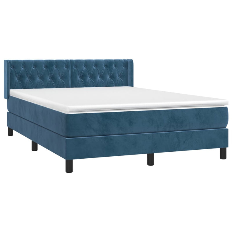 vidaXL sötétkék bársony rugós ágy matraccal 140x190 cm