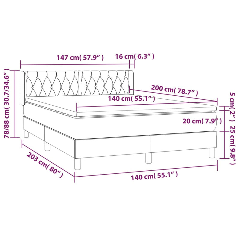vidaXL sötétkék bársony rugós ágy matraccal 140x200 cm