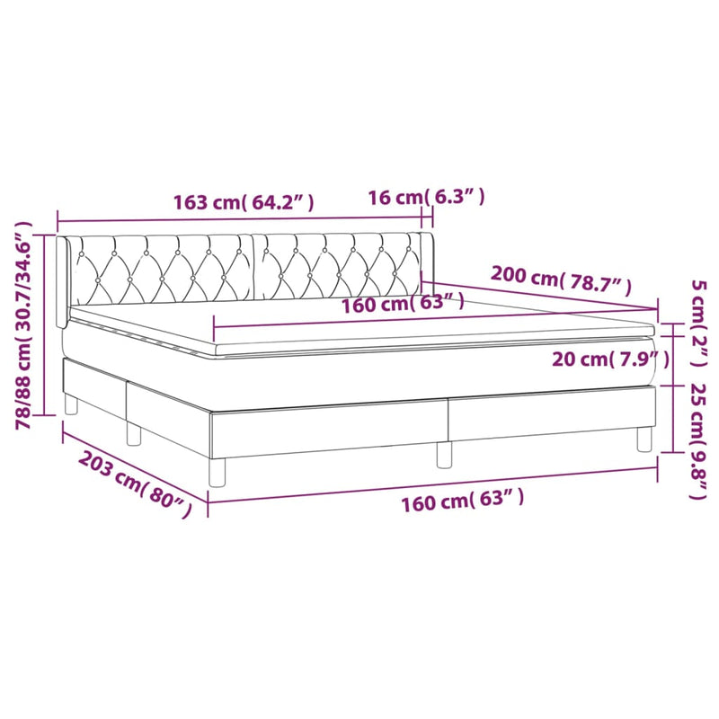 vidaXL sötétkék bársony rugós ágy matraccal 160x200 cm