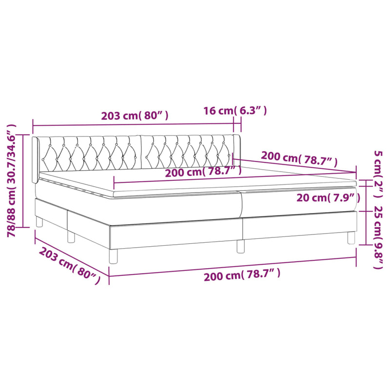 vidaXL világosszürke bársony rugós ágy matraccal 200x200 cm