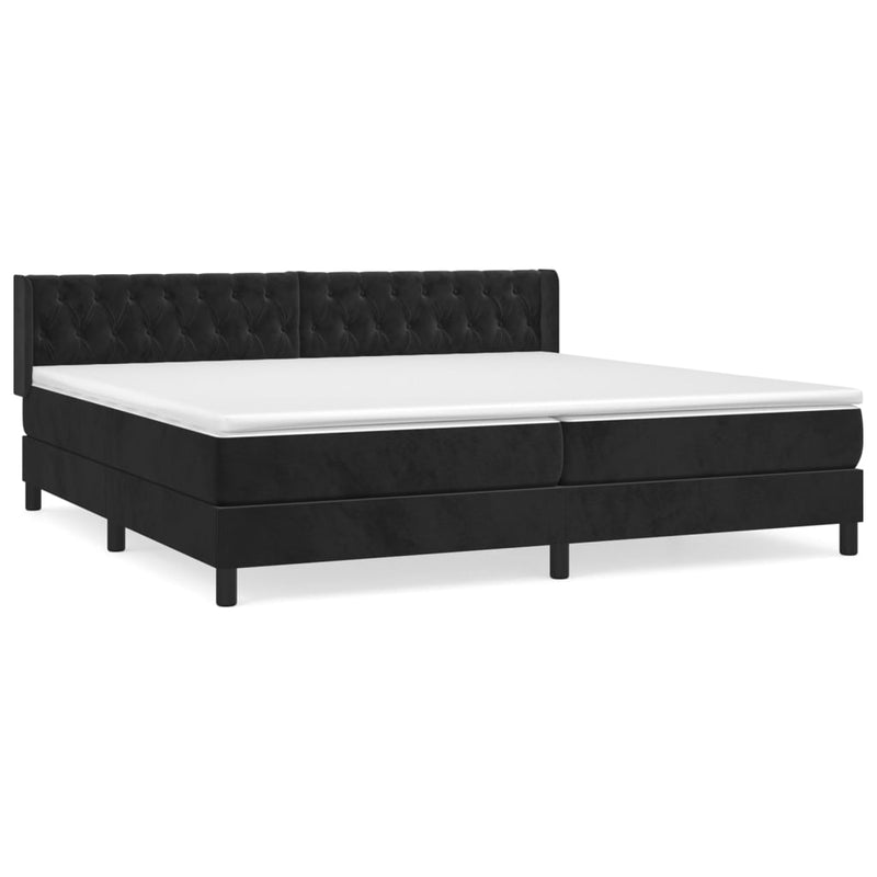 vidaXL fekete bársony rugós ágy matraccal 200x200 cm
