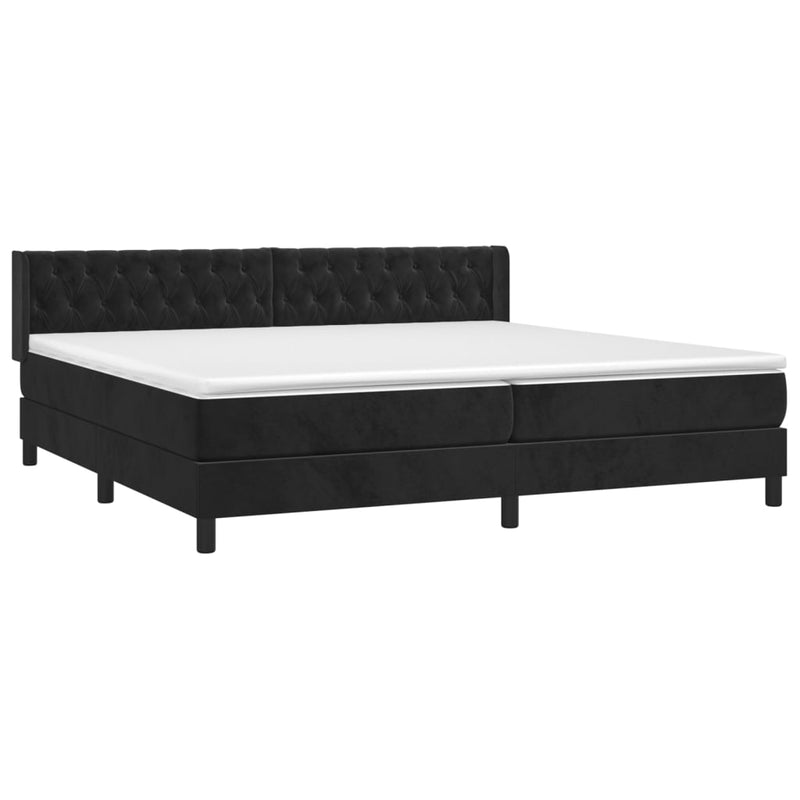 vidaXL fekete bársony rugós ágy matraccal 200x200 cm