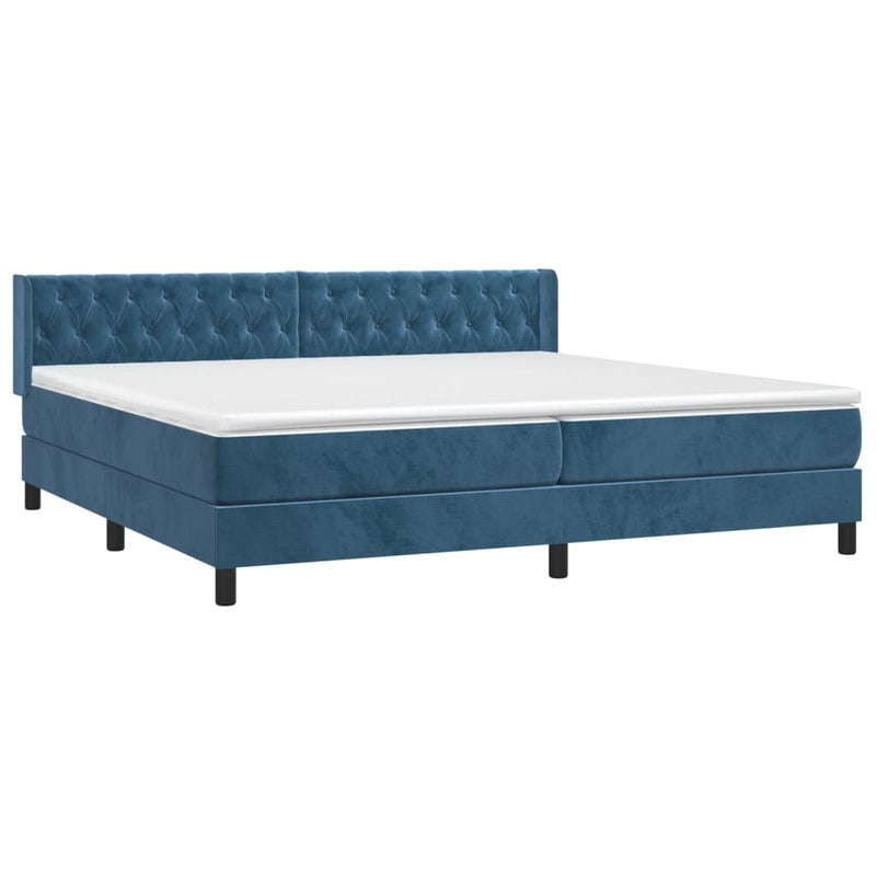 vidaXL sötétkék bársony rugós ágy matraccal 200x200 cm