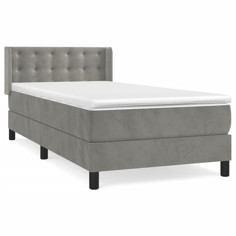 vidaXL világosszürke bársony rugós ágy matraccal 80 x 200 cm