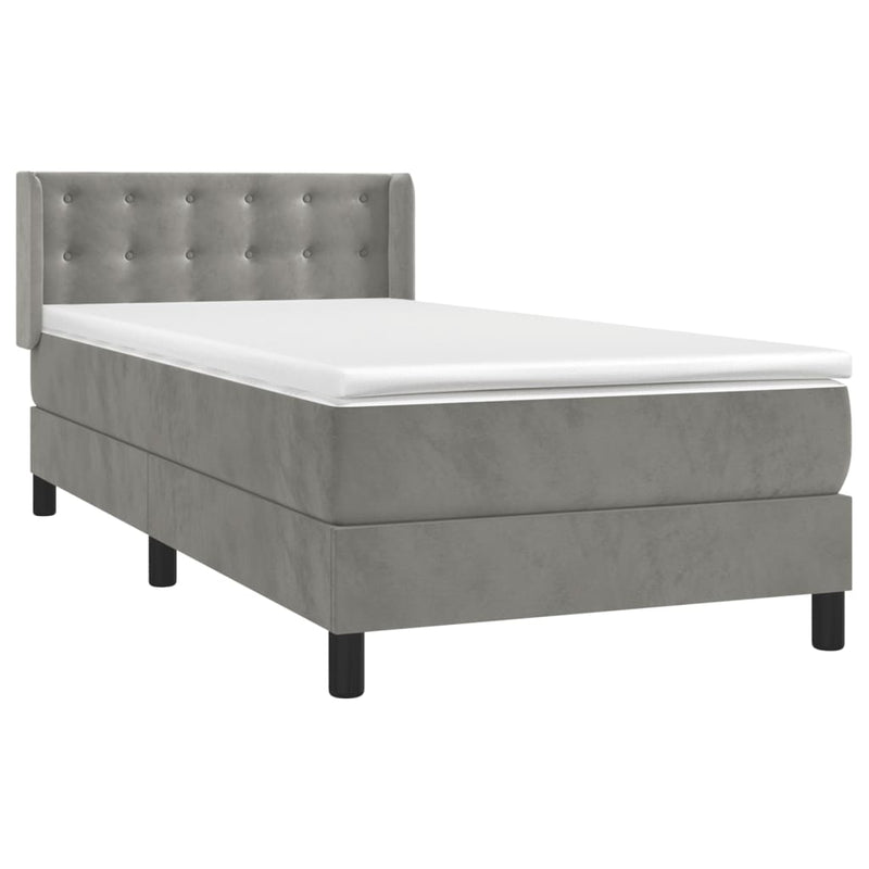 vidaXL világosszürke bársony rugós ágy matraccal 90x190 cm