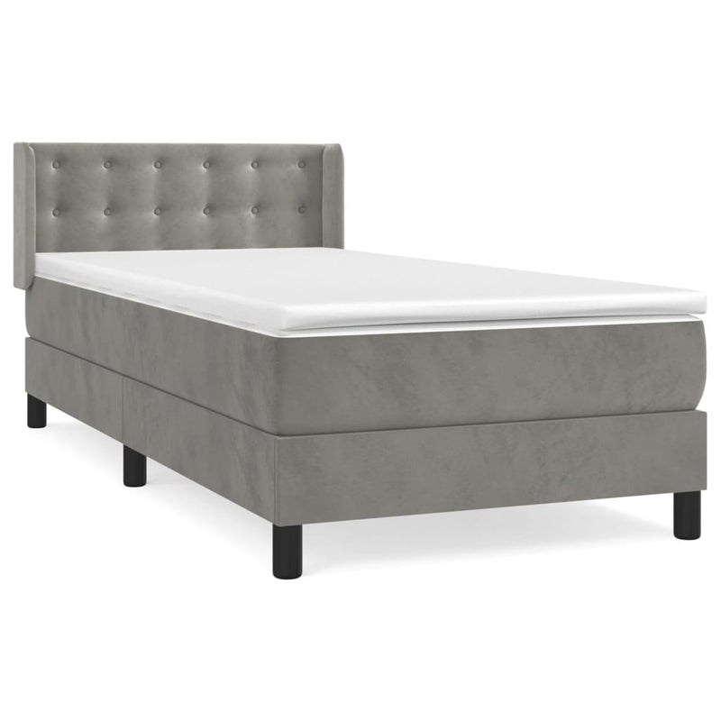 vidaXL világosszürke bársony rugós ágy matraccal 90 x 200 cm