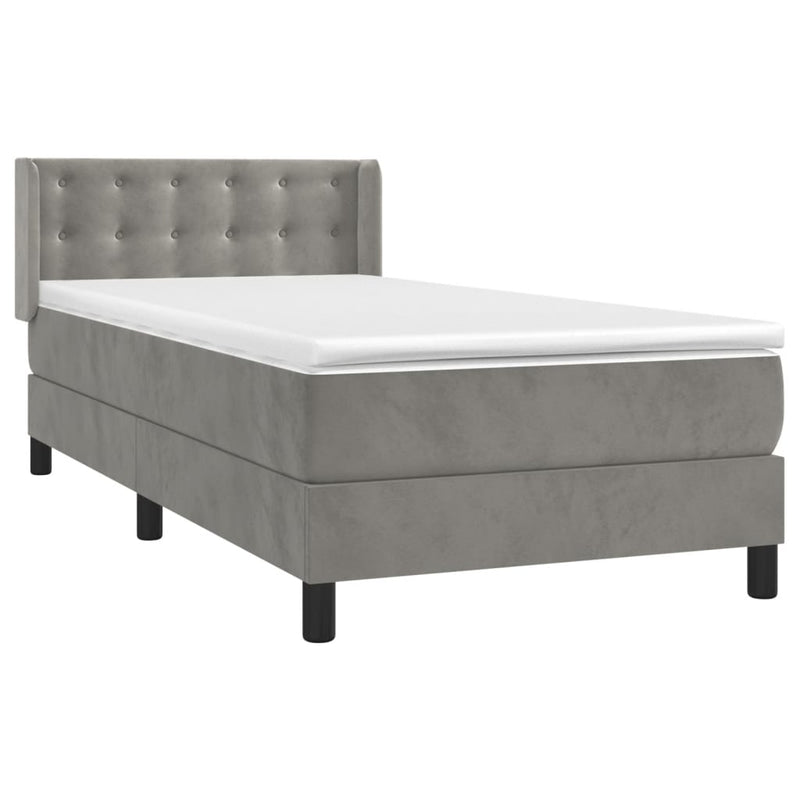 vidaXL világosszürke bársony rugós ágy matraccal 90 x 200 cm