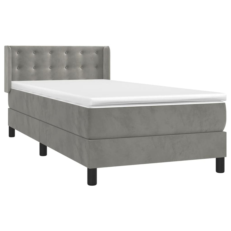 vidaXL világosszürke bársony rugós ágy matraccal 100 x 200 cm