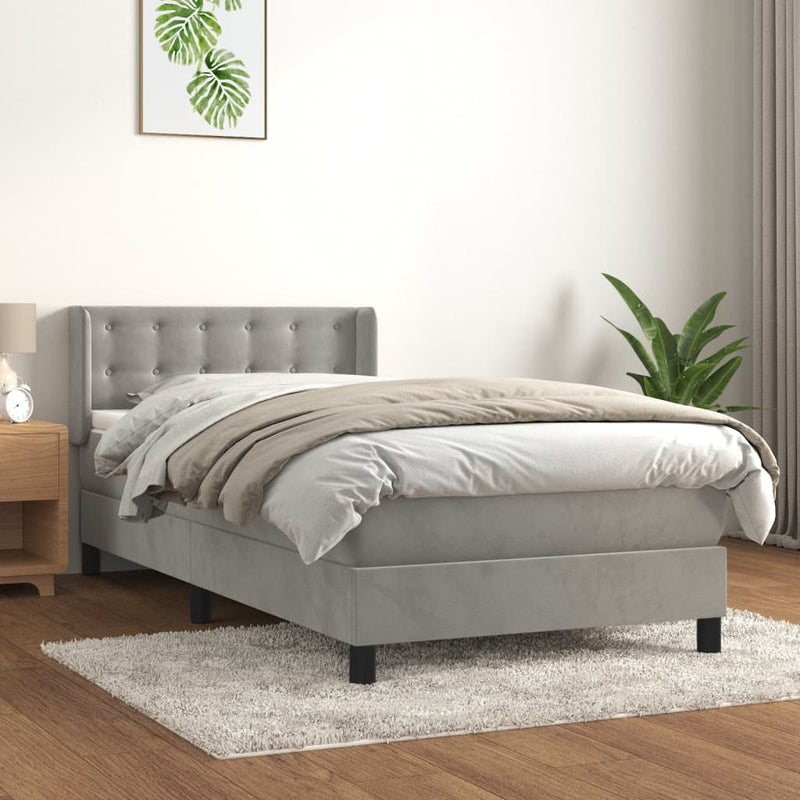 vidaXL világosszürke bársony rugós ágy matraccal 100 x 200 cm