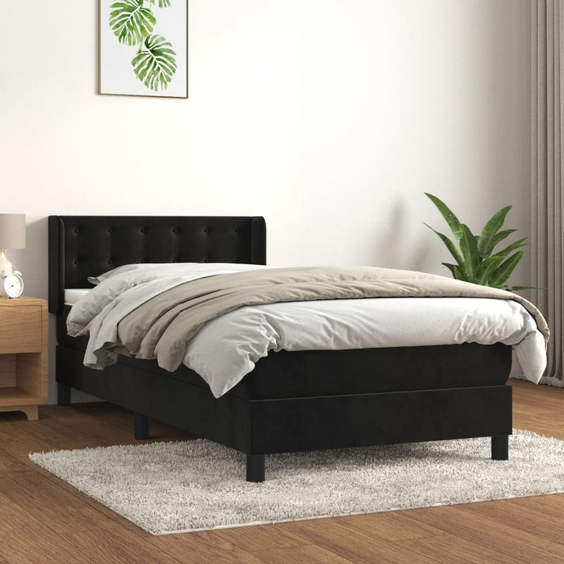 vidaXL fekete bársony rugós ágy matraccal 100 x 200 cm