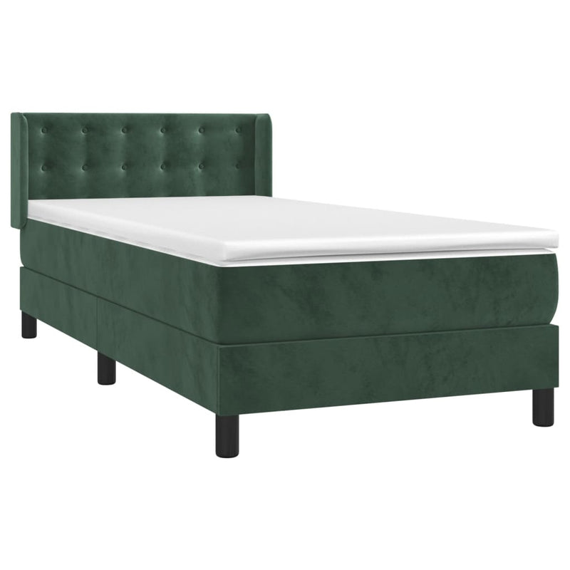 vidaXL sötétzöld bársony rugós ágy matraccal 100 x 200 cm