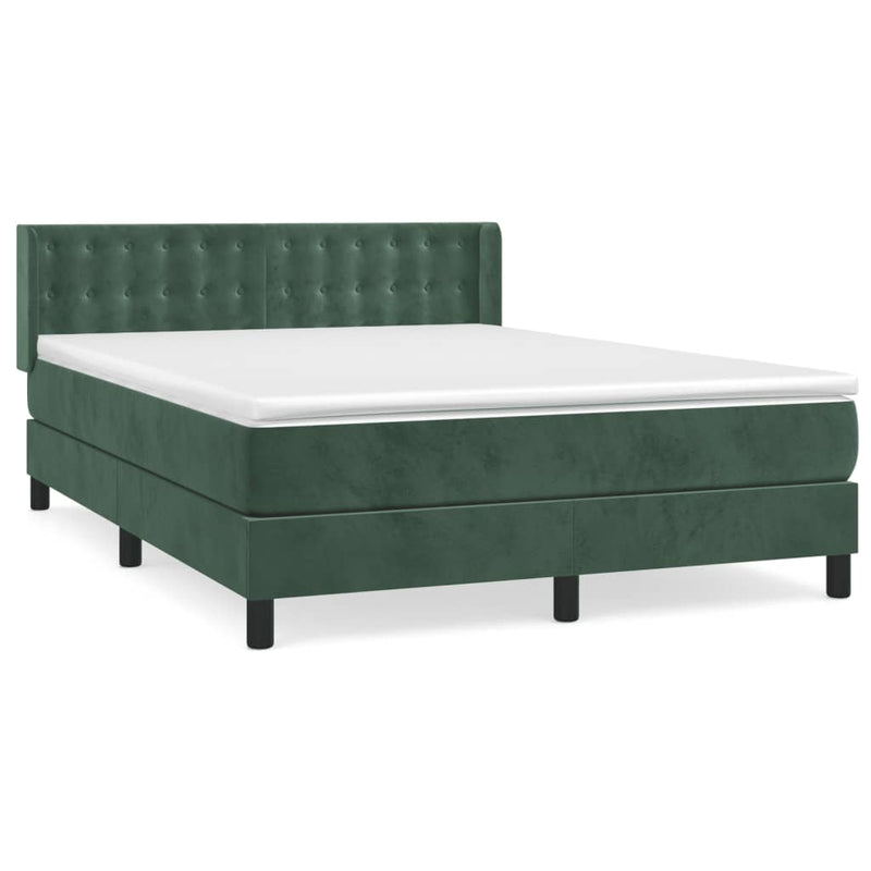 vidaXL sötétzöld bársony rugós ágy matraccal 140x190 cm
