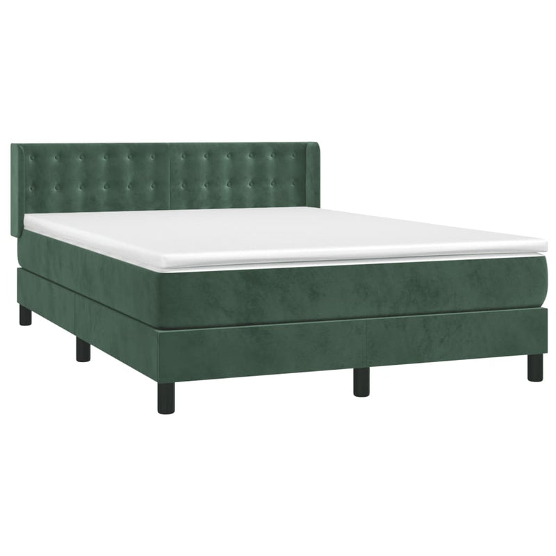 vidaXL sötétzöld bársony rugós ágy matraccal 140x190 cm