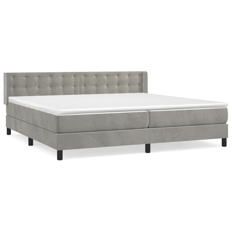 vidaXL világosszürke bársony rugós ágy matraccal 200x200 cm