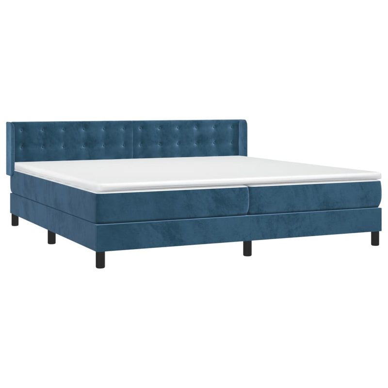 vidaXL sötétkék bársony rugós ágy matraccal 200x200 cm