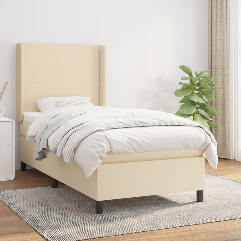 vidaXL krémszínű szövet rugós ágy matraccal 90 x 190 cm