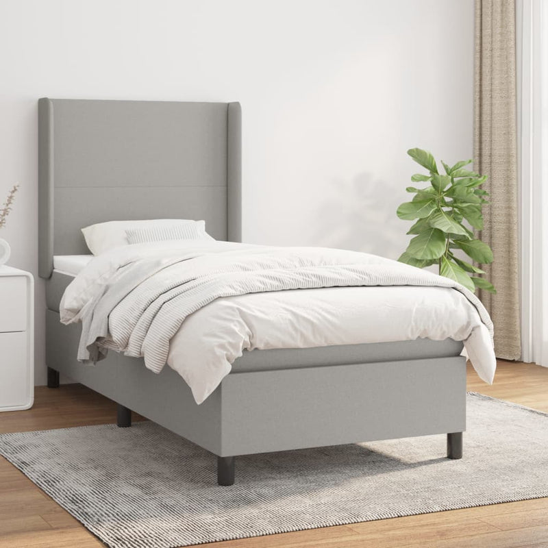 vidaXL világosszürke szövet rugós ágy matraccal 100 x 200 cm