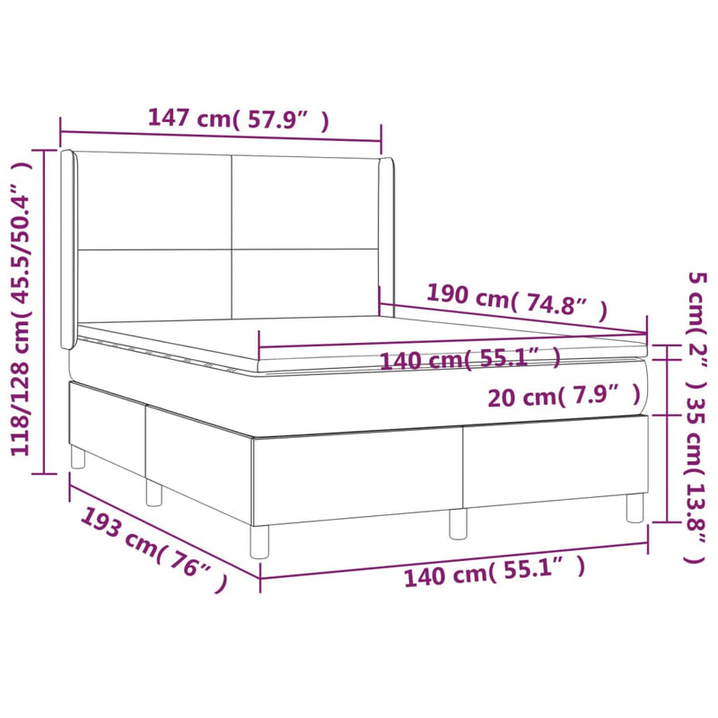 vidaXL fekete szövet rugós ágy matraccal 140 x 190 cm