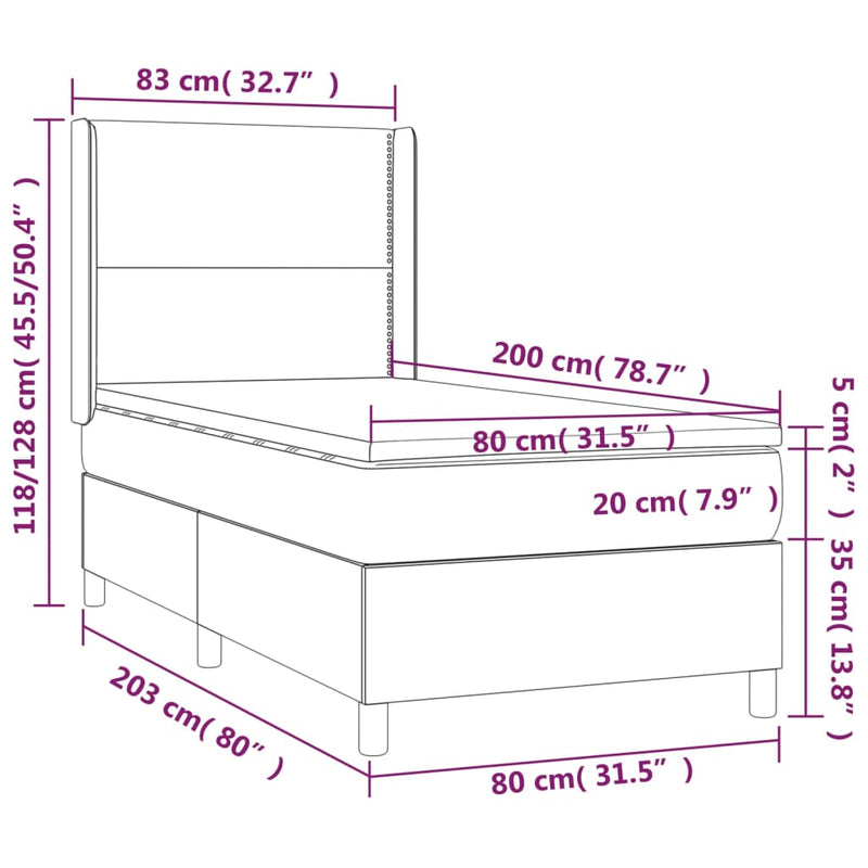vidaXL sötétszürke szövet rugós ágy matraccal 80 x 200 cm