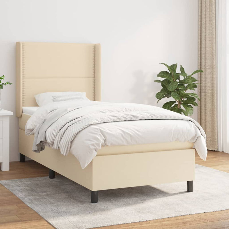 vidaXL krémszínű szövet rugós ágy matraccal 80 x 200 cm