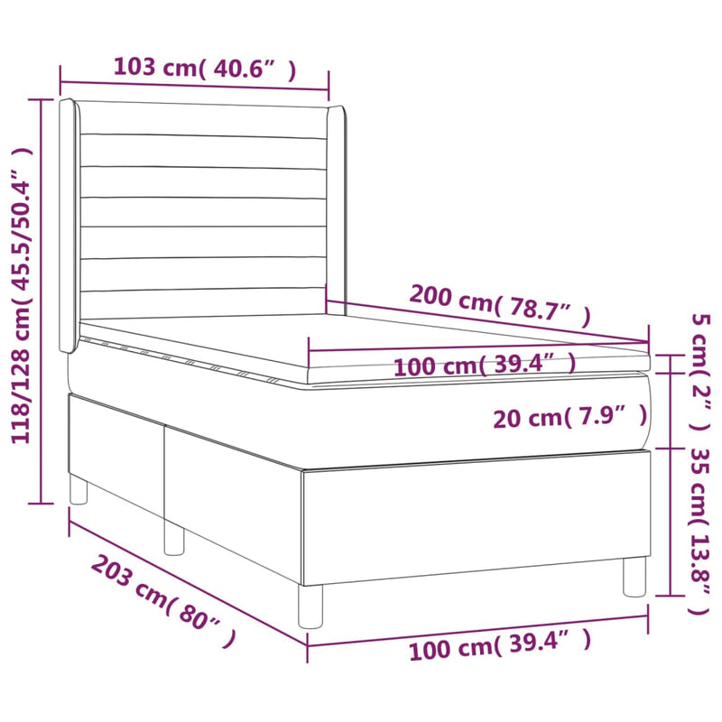 vidaXL sötétszürke szövet rugós ágy matraccal 100 x 200 cm