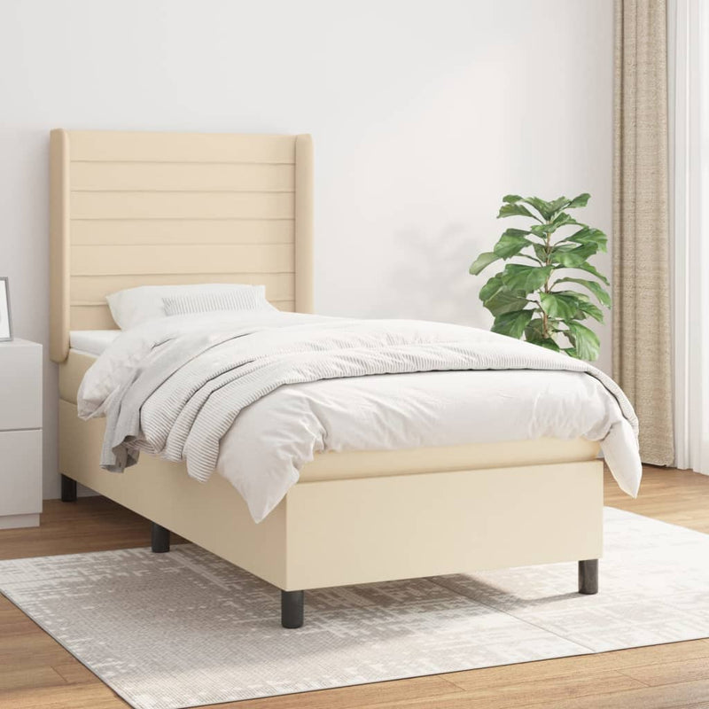vidaXL krémszínű szövet rugós ágy matraccal 100 x 200 cm