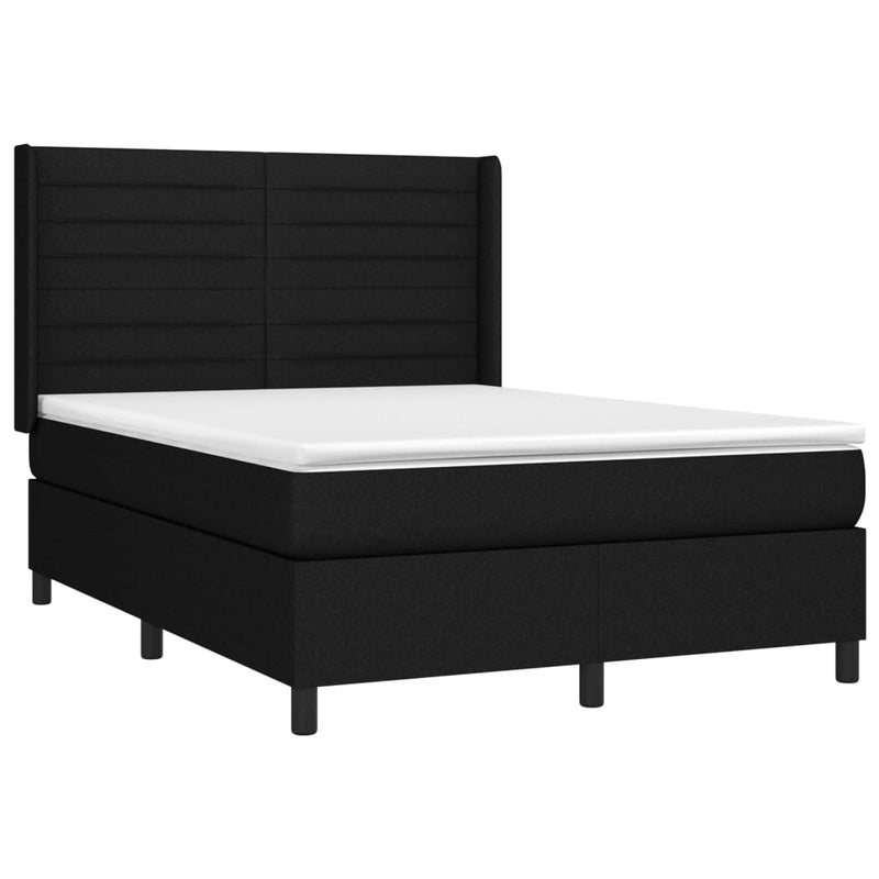 vidaXL fekete szövet rugós ágy matraccal 140 x 190 cm