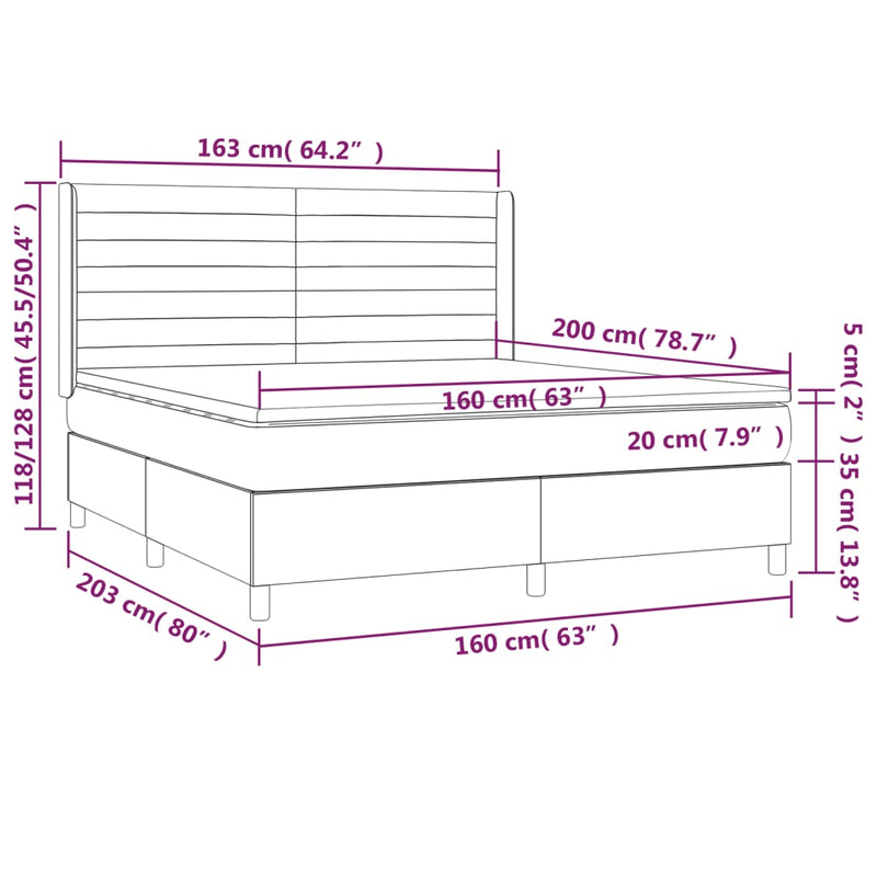 vidaXL sötétbarna szövet rugós ágy matraccal 160 x 200 cm
