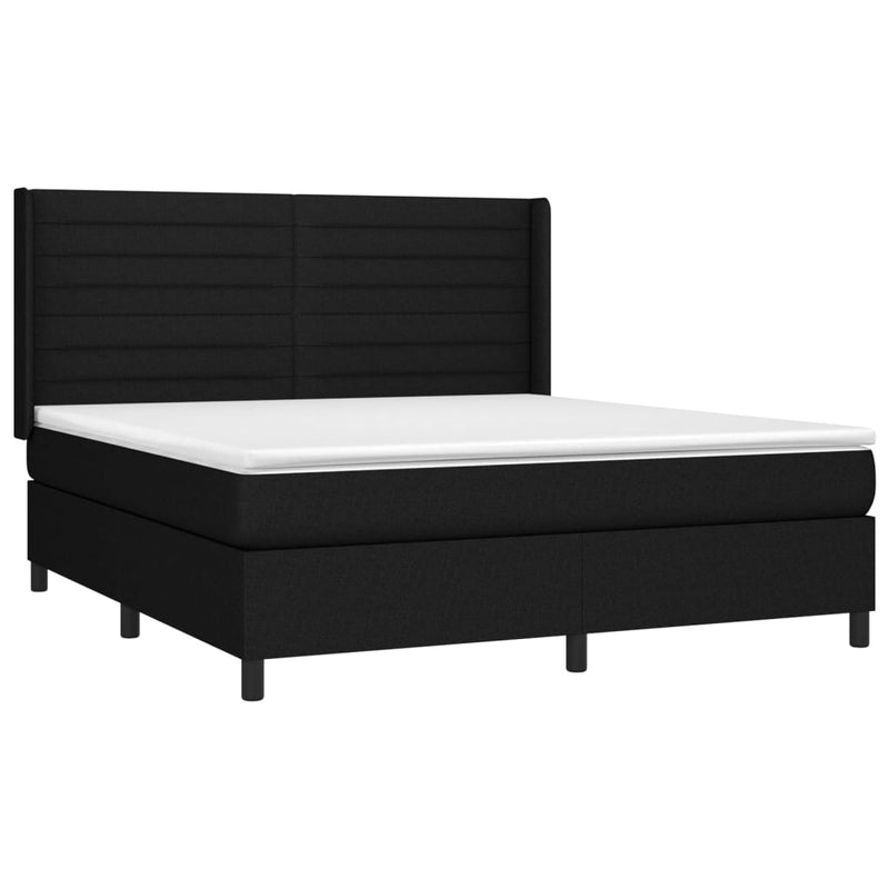 vidaXL fekete szövet rugós ágy matraccal 180 x 200 cm