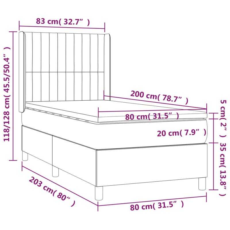 vidaXL tópszínű szövet rugós ágy matraccal 80 x 200 cm