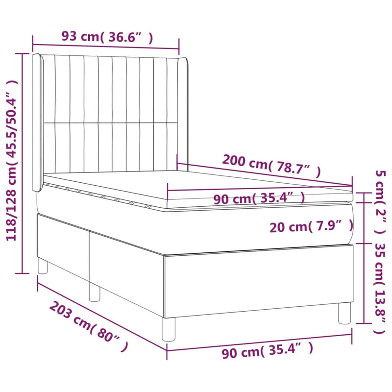 vidaXL sötétszürke szövet rugós ágy matraccal 90 x 200 cm
