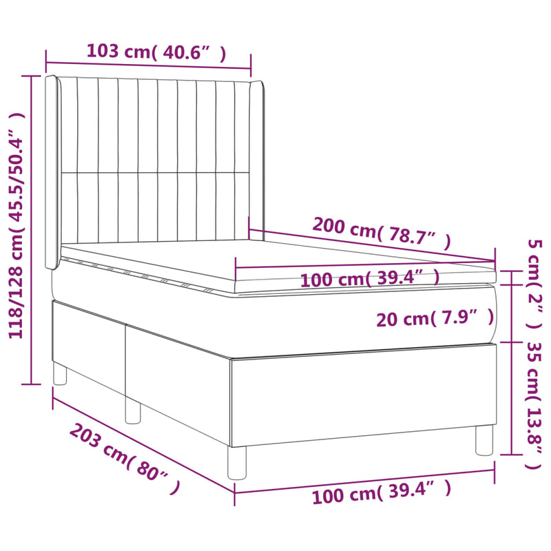 vidaXL kék szövet rugós ágy matraccal 100 x 200 cm
