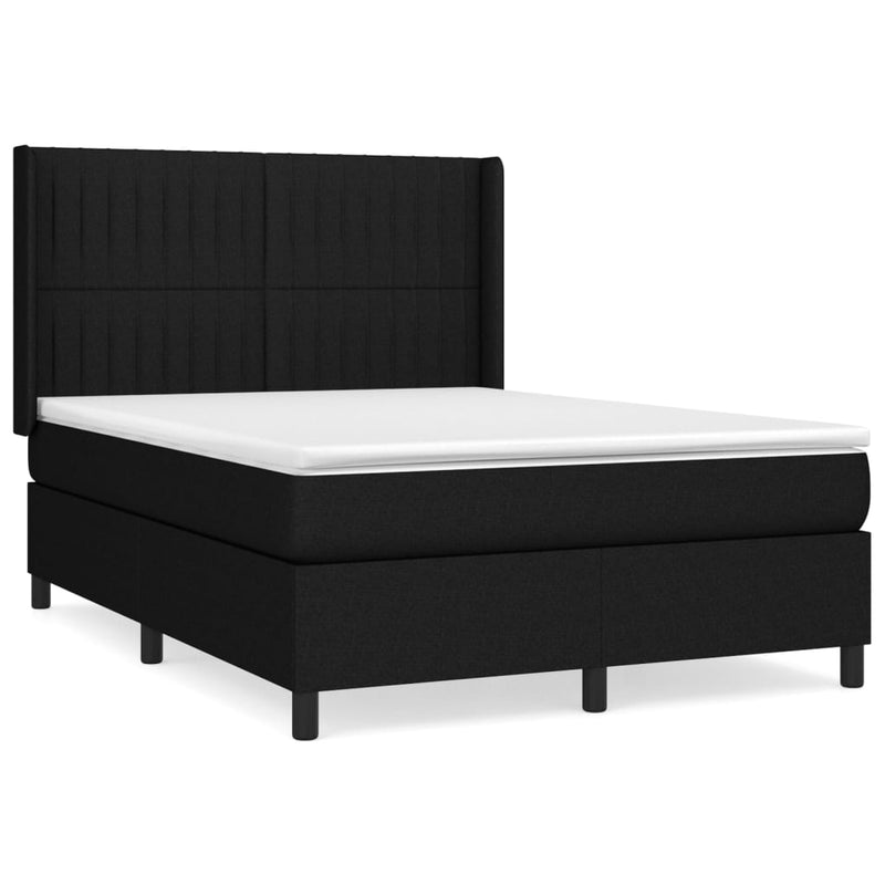 vidaXL fekete szövet rugós ágy matraccal 140 x 190 cm