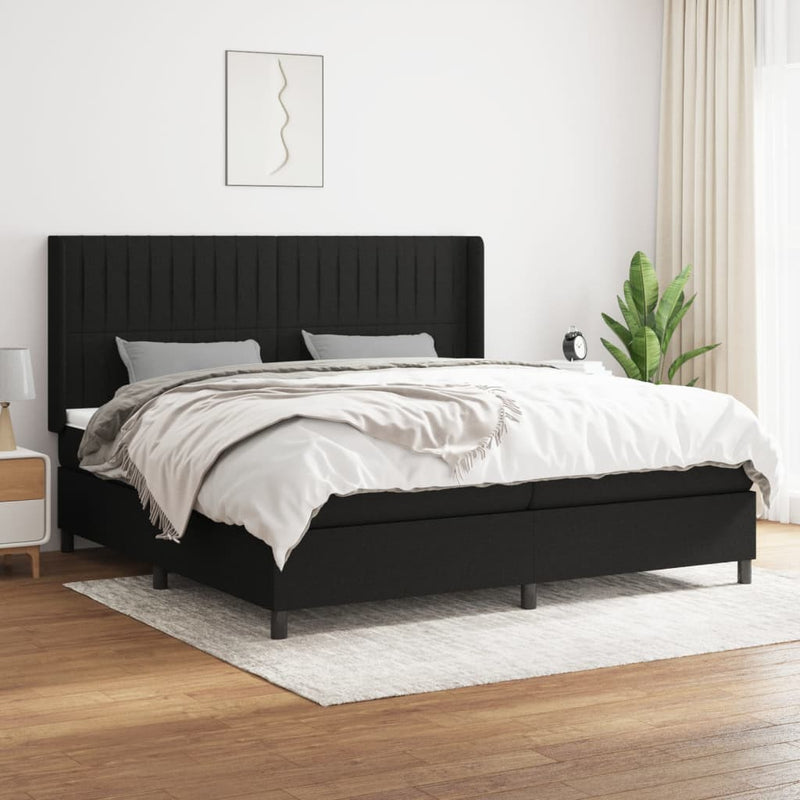 vidaXL fekete szövet rugós ágy matraccal 200 x 200 cm