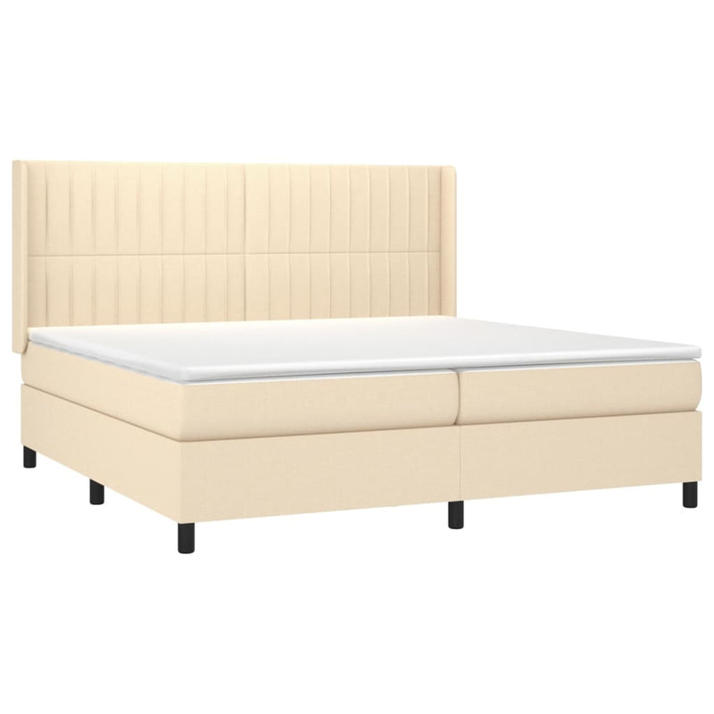 vidaXL krémszínű szövet rugós ágy matraccal 200 x 200 cm
