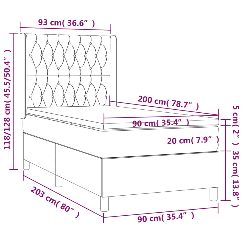 vidaXL sötétszürke szövet rugós ágy matraccal 90 x 200 cm